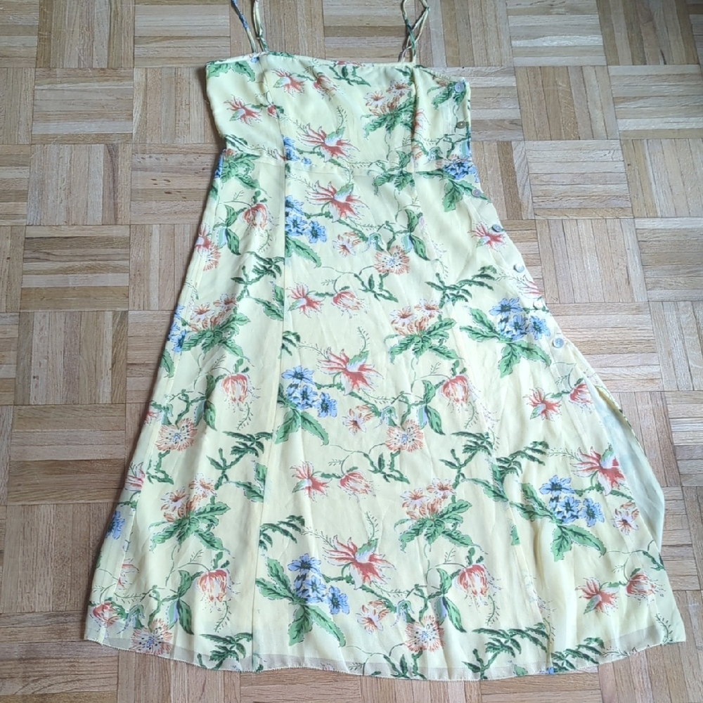 Wilfred Light Yellow midi Floral Dress 8 Aritzia